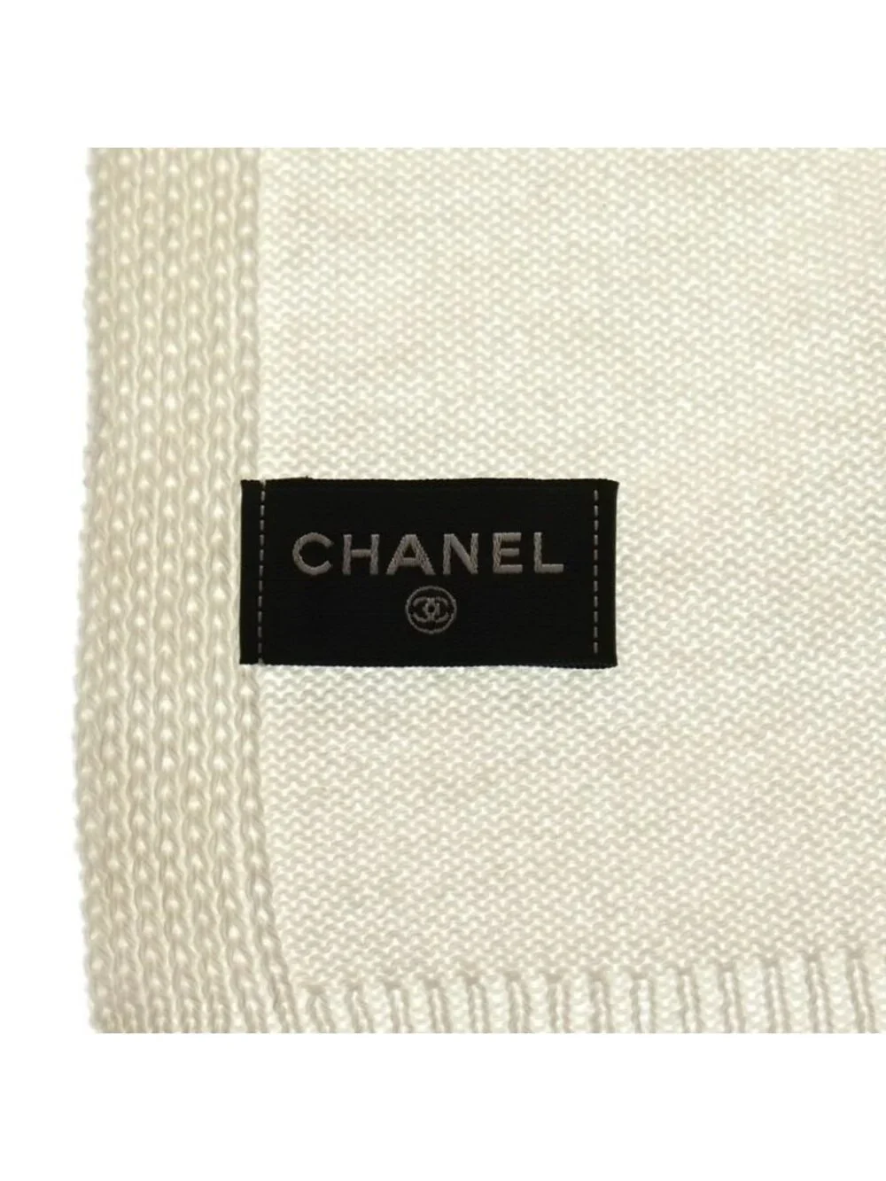 Chanel Coco Mark Sequin Cashmere Knit Scarf Large White - Picture 4 of 6